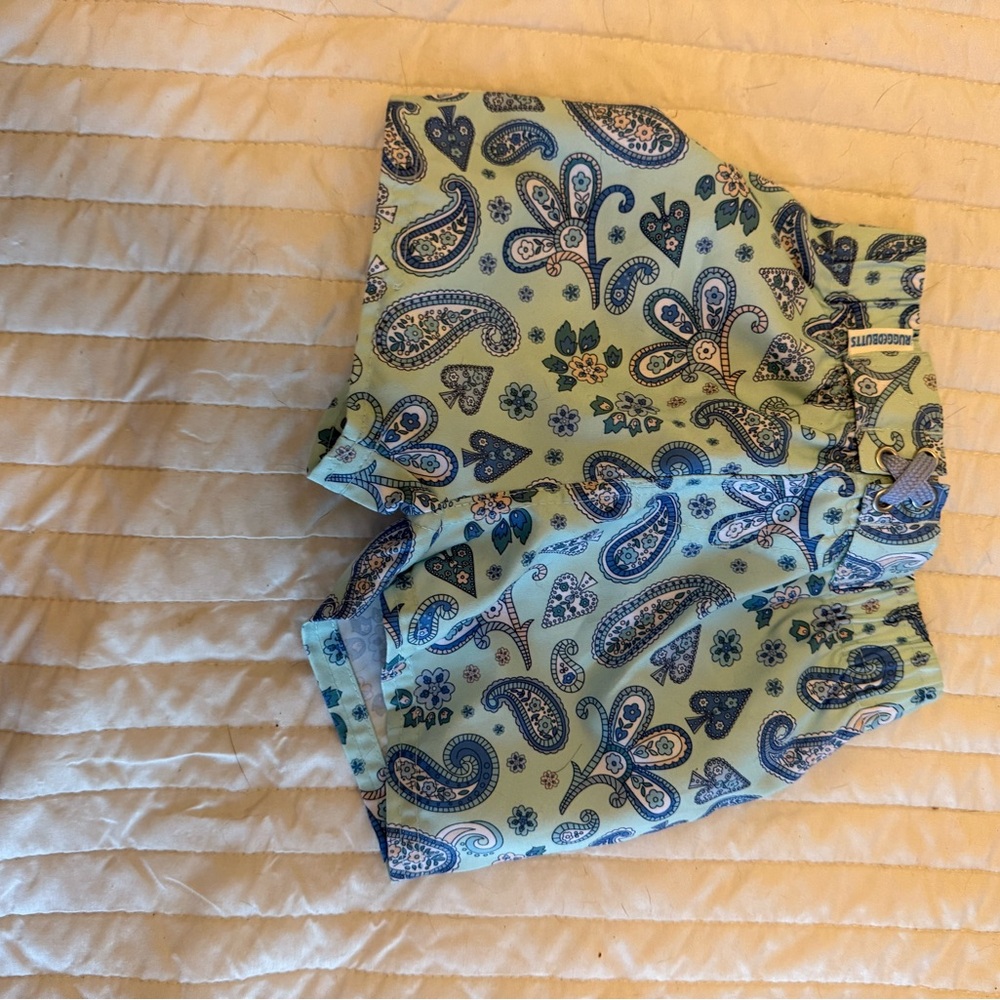 Green and Blue Paisley Print Swim Shorts
